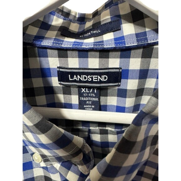 Lands End Men’s Plaid Long Sleeve Button Down XL/T 17-17 1/2 Blue, Black, White - Picture 6 of 11